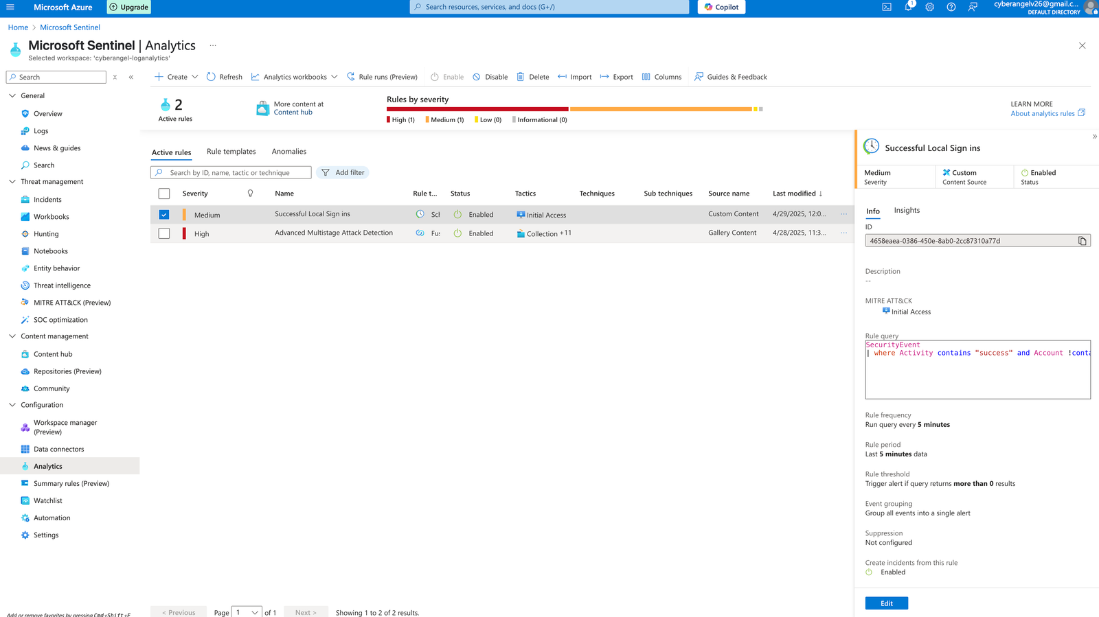 Azure Sentinel Analytics Rules Dashboard